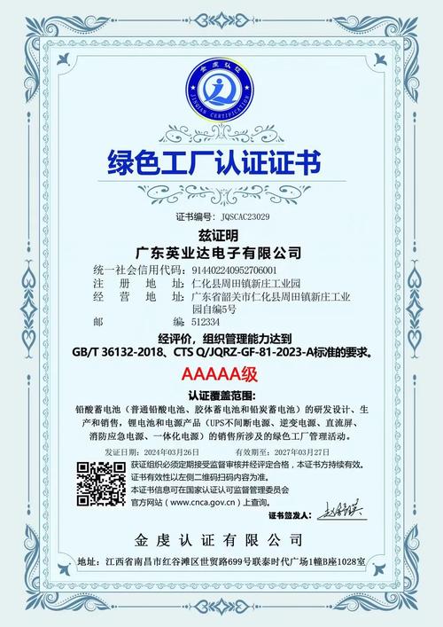 热烈庆祝英业达电池获得五星/五a《绿色工厂认证》《绿色设计产品评价